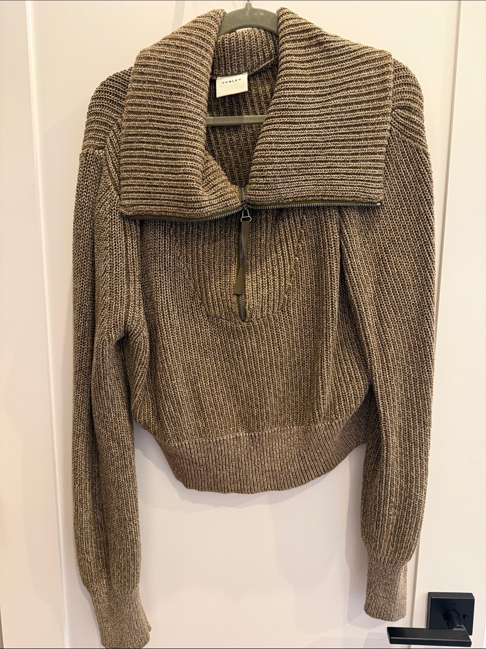 Varley Taupe Ribbed Zip-Collar Sweater